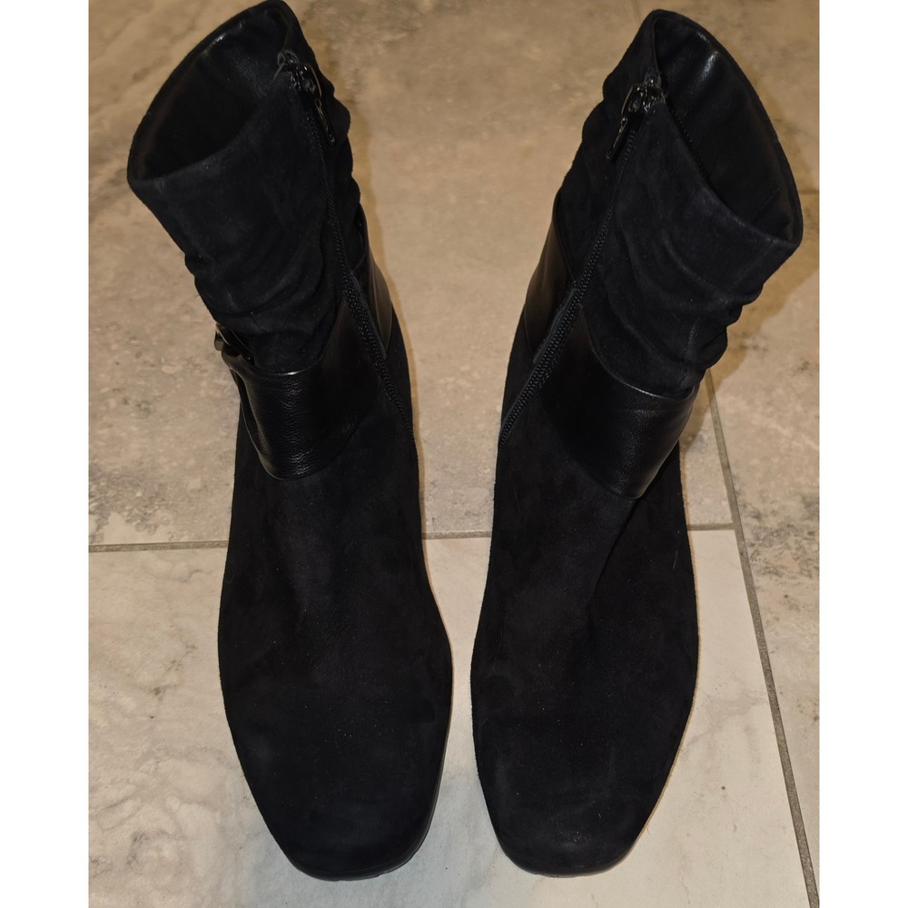 David Tate Corona Black Suede Leather Slouch Ankle Boots Block Heel 6.5W